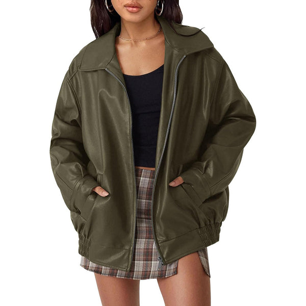 Women's Oversized Biker's Leather Jacket Fall Winter Fashion