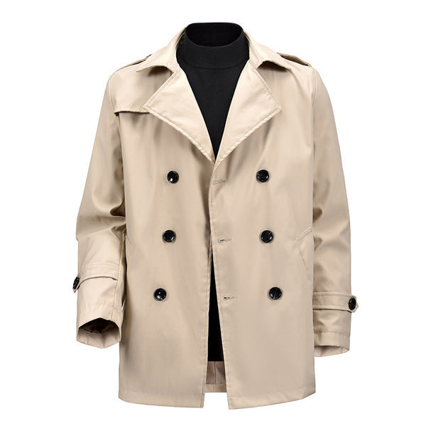 Mid-length Men's Khaki Casual Double-breasted Jacket