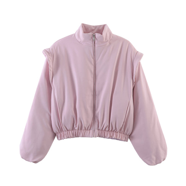 Fashionable Stand-Up Collar Short Cotton Jacket Coat For Women