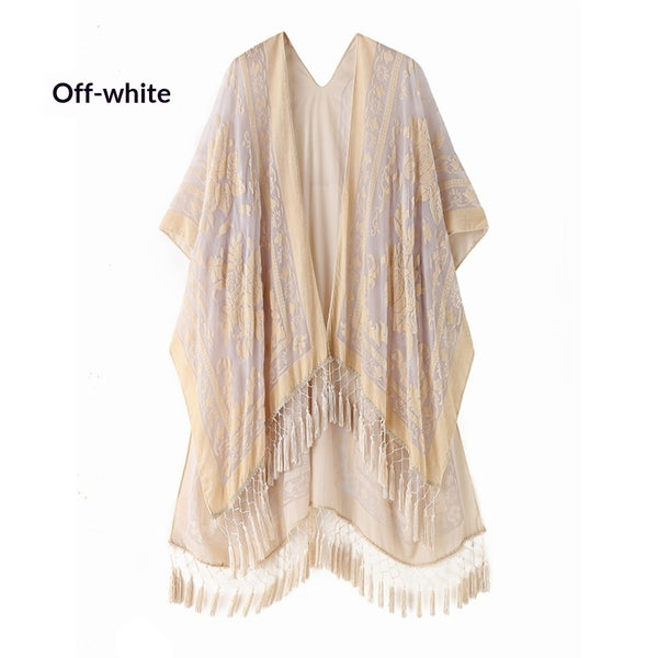 Fashionable Bohemian Style Velvet Long Handmade Fringed Shawl