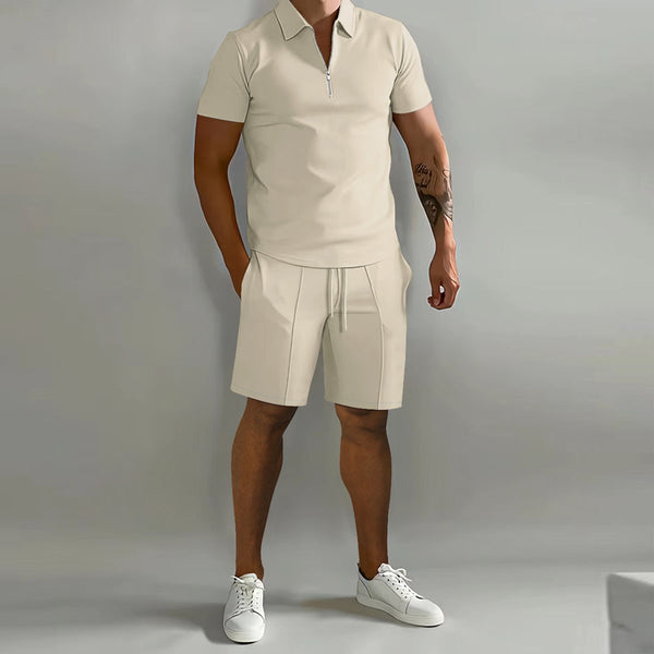 Men's Shorts Suits Summer Short-sleeved Polo Shirts And Drawstring Short Pants Fashion Set