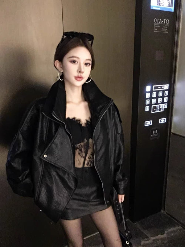 Women's Fashionable Vintage Zippered Lapel Jacket