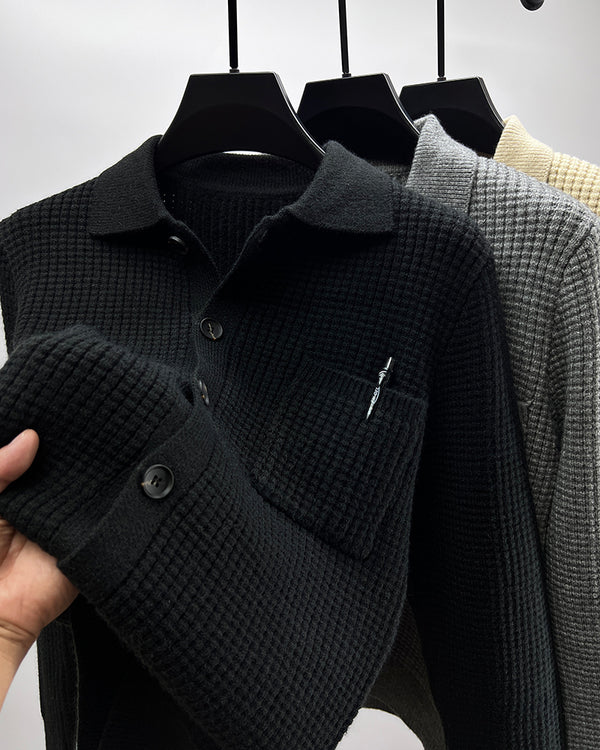 Casual Solid-Color Pocket Lapel Knit Sweater Coat