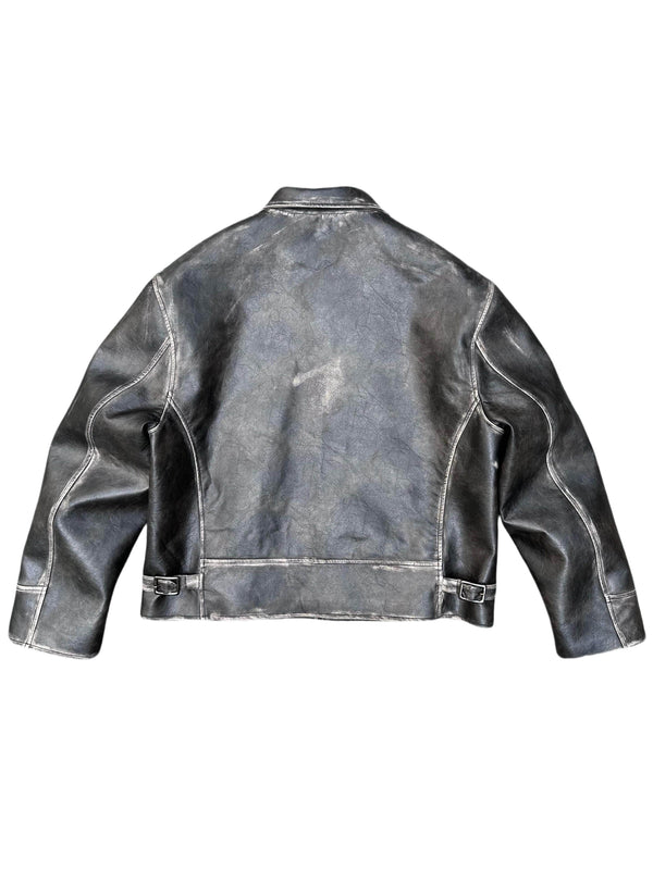 Eco-friendly Leather Handcrafted Distressed And Rubbed Short Wide PU Leather Jacket