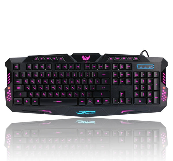 J10 tricolor backlight wired gaming keyboard set colorful luminous gaming mouse keyboard Russian keyboard