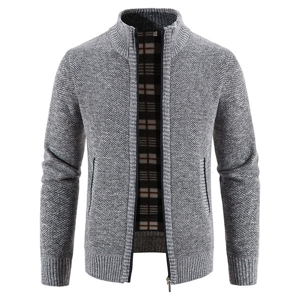 Men's Fleece-lined Thickening Stand Collar Fleece Cardigan