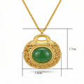 925 Sterling Silver Elegant Filigree Green Jadeite Pendant Necklace with Intricate Textured Metallic Detail