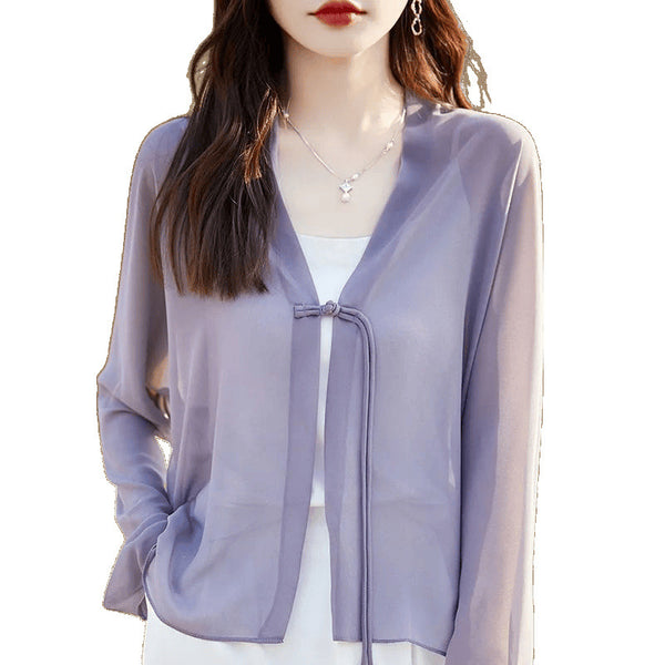 Chinese-style Sun-protective Solid-color Panel-button Flutter Sleeves