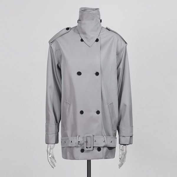 Womens Stylish Double-breasted Cropped Trench Coat