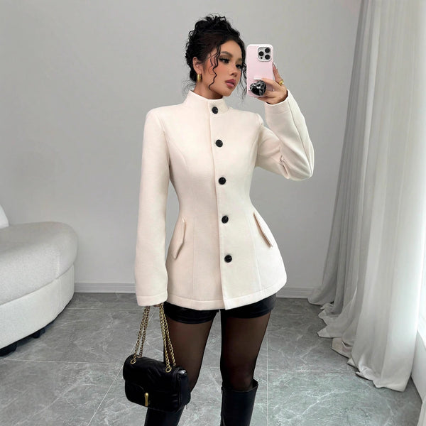 Womens Tailored Wool Coat With Buttons