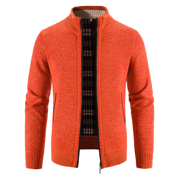 Men's Fleece-lined Thickening Stand Collar Fleece Cardigan