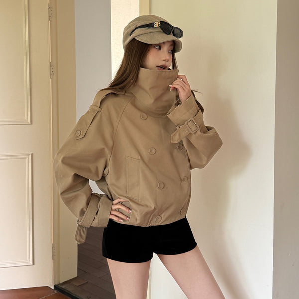 Double-breasted Stand-up Collar British-style Trench Coat Jacket