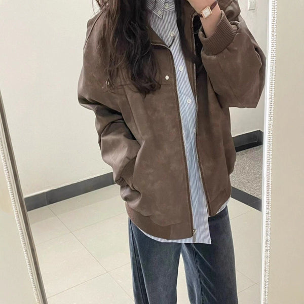 Retro Brown Square-Neck Coat Women's SpringAutumn Style