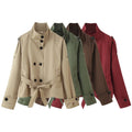 Stand-up Collar Double-breasted Belted Short Trench Coat
