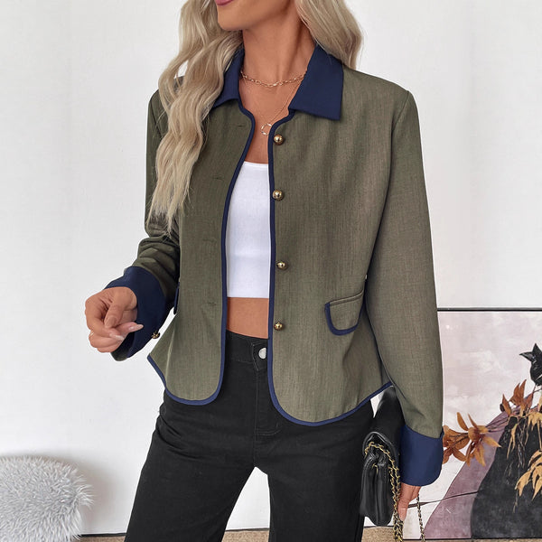 Retro Color Contrast Patchwork Coat Elegant High-end Short Coat For Women