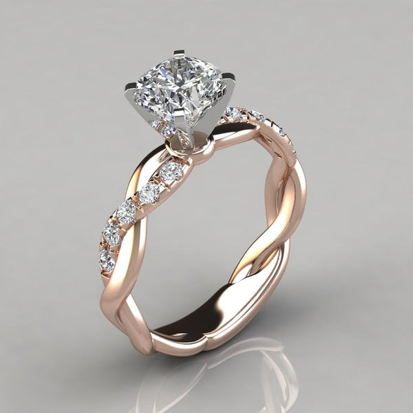 New 18K Rose Gold Plated Two-Tone Princess Cut Ring, Engagement Band