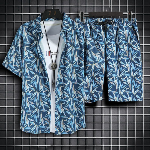 Mens Short-Sleeve Shirt And Casual Shorts Set