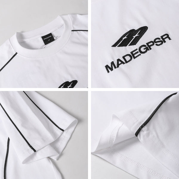 Summer American-style Retro Letter Embroidery Bone China Ribbon Short-sleeve