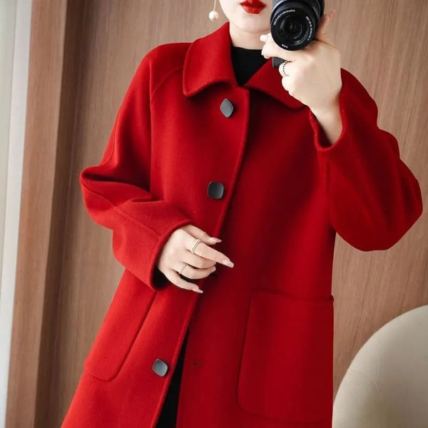 Double Faced Wool Mid Length Doll Collar Slim Fit Flattering Coat