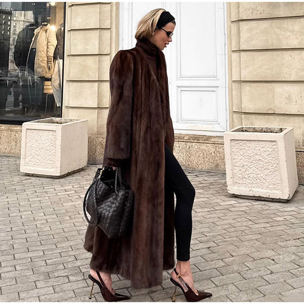 Elegant Sophisticated Long Faux Fur Coat