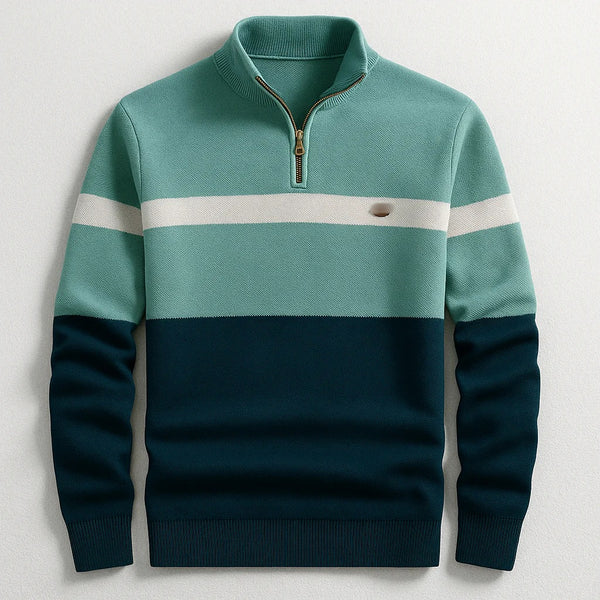 Business Stand-collar Knitwear Half-zip Long-sleeve T-shirt Color-block Pullover Sweaterpremium Quality