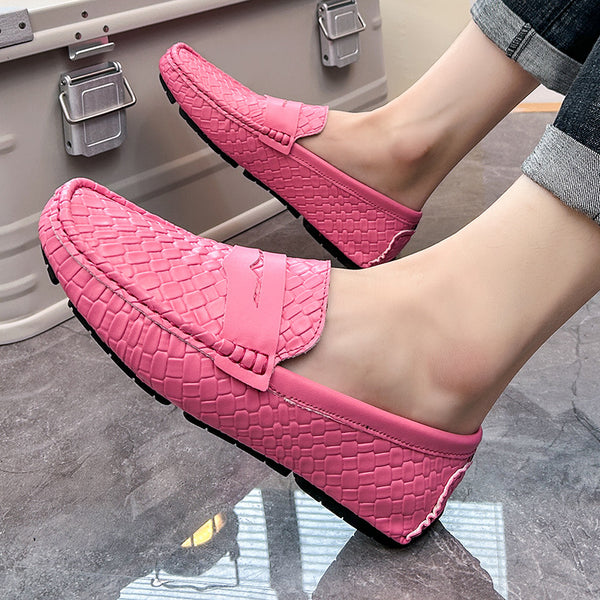 Mens Woven-pattern Leather Shoes Slip-on Loafers