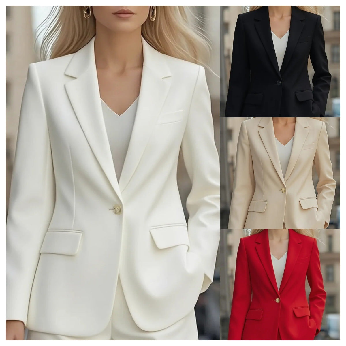 Autumn Long Sleeve Solid Color Button Cardigan Women's Blazer