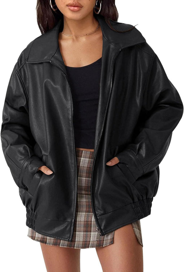 Women's Oversized Biker's Leather Jacket Fall Winter Fashion