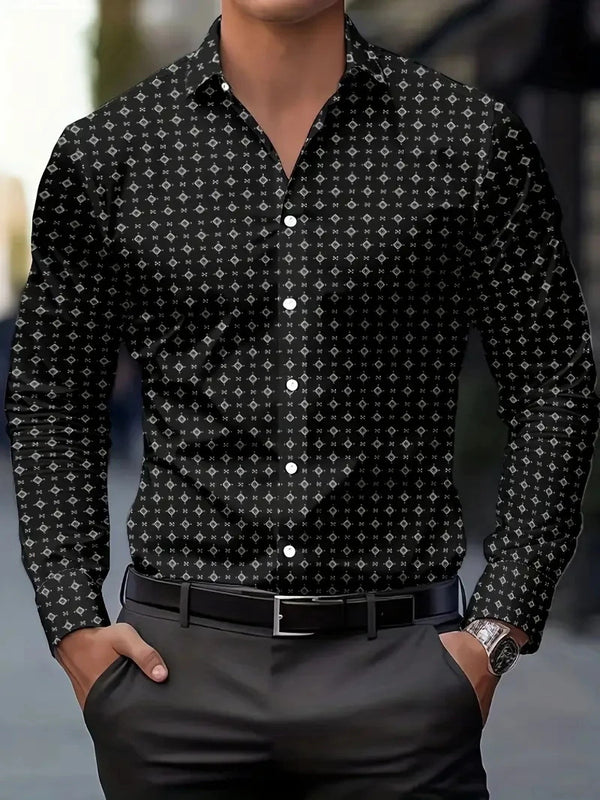 Fashionable Casual Printed Long-Sleeve Mens Shirt