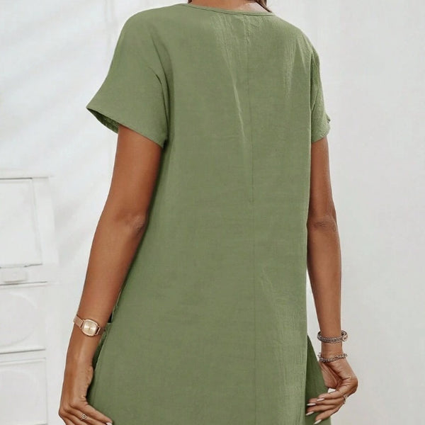 Short-sleeved Dress With Pockots And Zipper Women's Summer Clothing