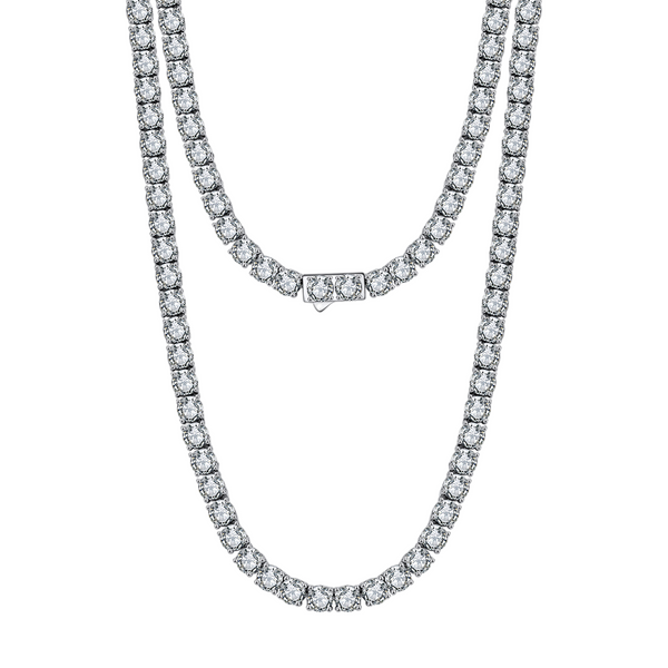 925 Sterling Silver Elegant Double-Strand CZ Necklace with Central Pendant