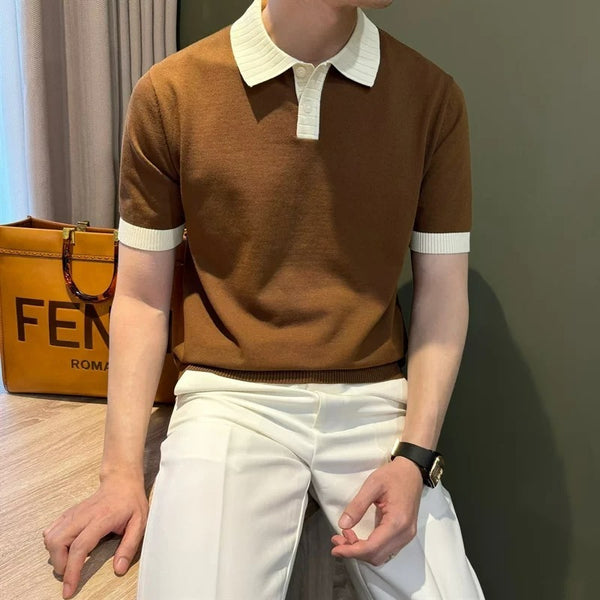 Men's Simple Contrasting Color Knitted Base Layer Shirt