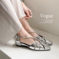 Handcrafted Full-Grain Leather Cage Sandals, Women's Vintage Woven Square Toe T-Strap Flats