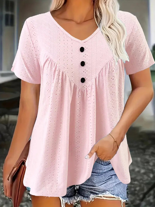 Casual Short-Sleeve V-Neck Womens Top