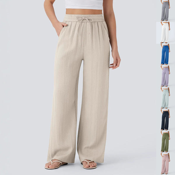 Solid Color Wide Leg Pants With Pockets Fashion Loose Drawstring Trousers Casual  Women's Clothing