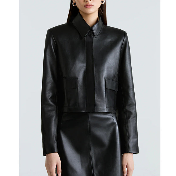 Womens Biker-style Lapel Leather Jacket