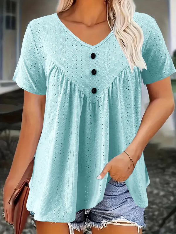 Casual Short-Sleeve V-Neck Womens Top