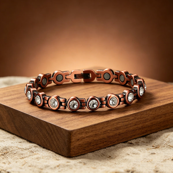 Retro Red Copper Magnetic Therapy Bracelet With Transparent Crystals Unisex