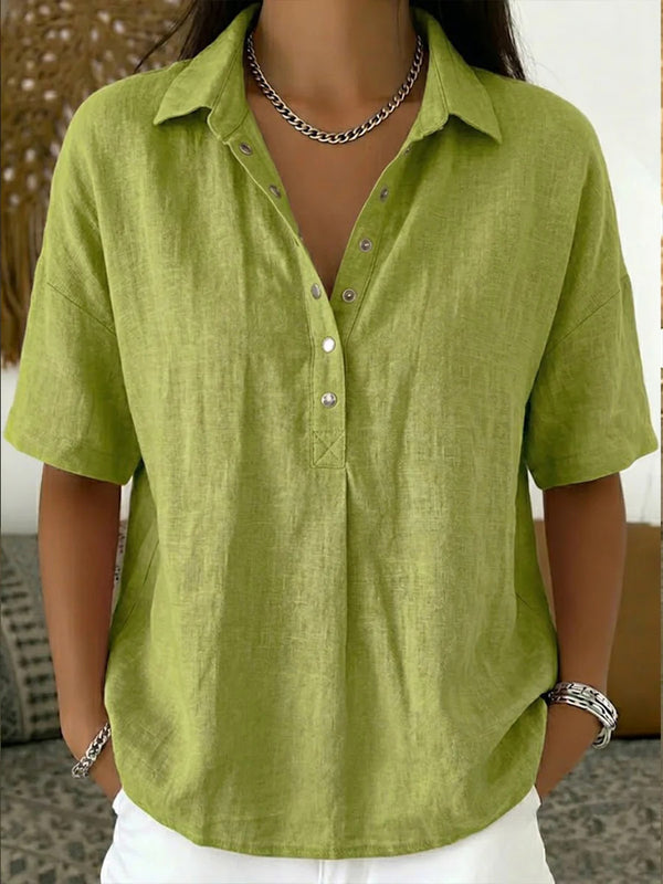 Summer Short-sleeved Shirt Button Pullover Top Fashion Casual Women's Clothing