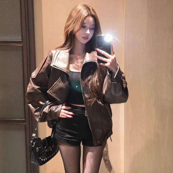 Women's Fashionable Vintage Zippered Lapel Jacket