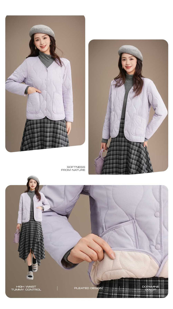 Women's Crew-neck Long-sleeve Thermal Cotton Jacket