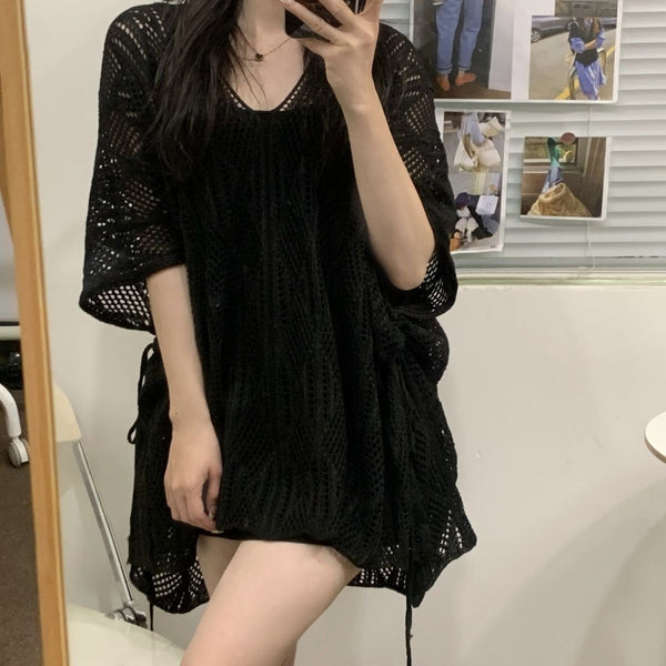 Women's Solid-Color Hollow-Out Lightweight Pullover Knit Sweater