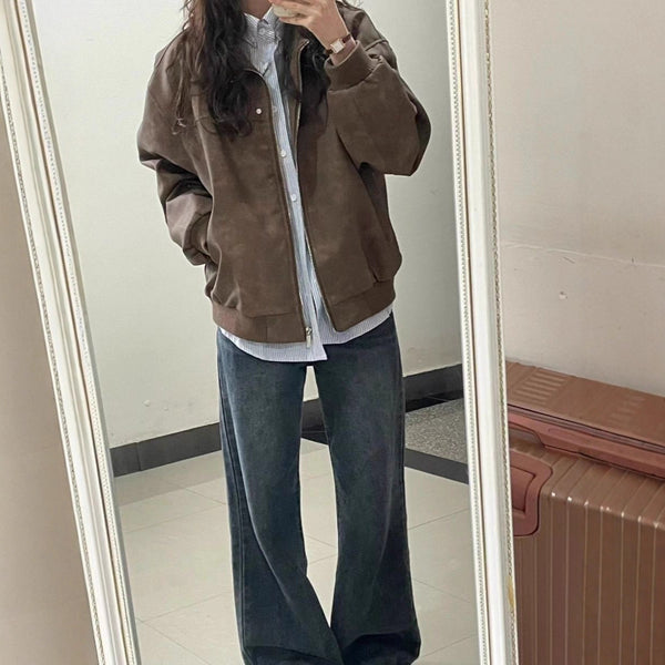 Retro Brown Square-Neck Coat Women's SpringAutumn Style