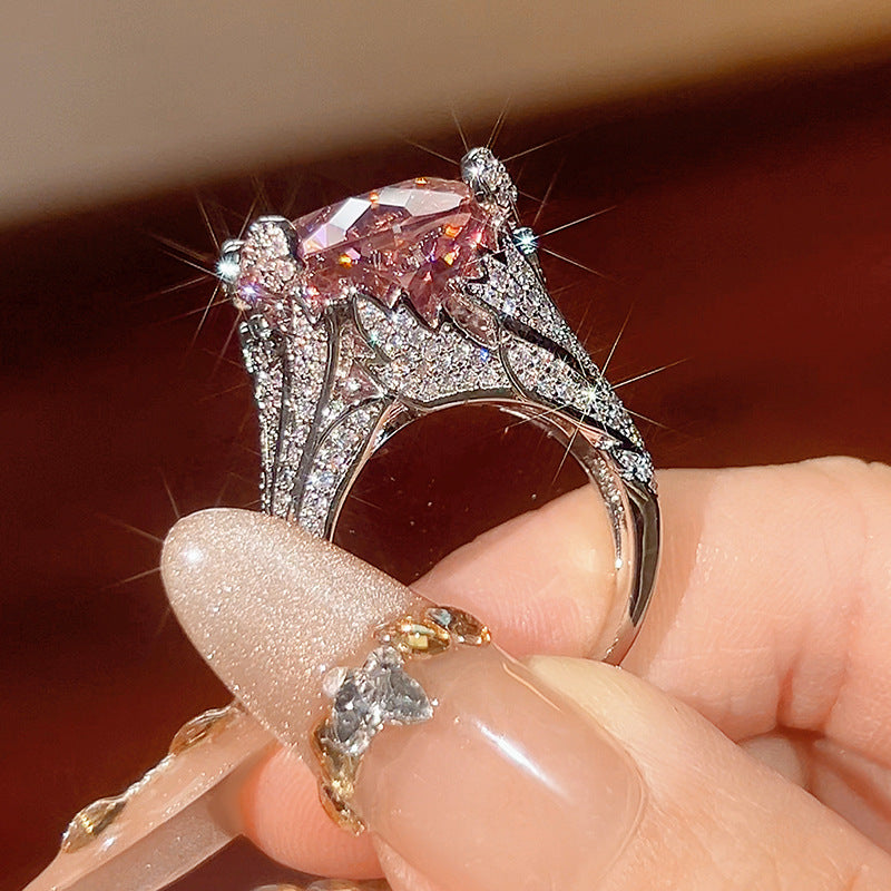 New Fashion Ring With Colorful Gemstones, Blue & Red Corundum, Pink Diamond Inlay, Stylish High-End European And American Style For Women