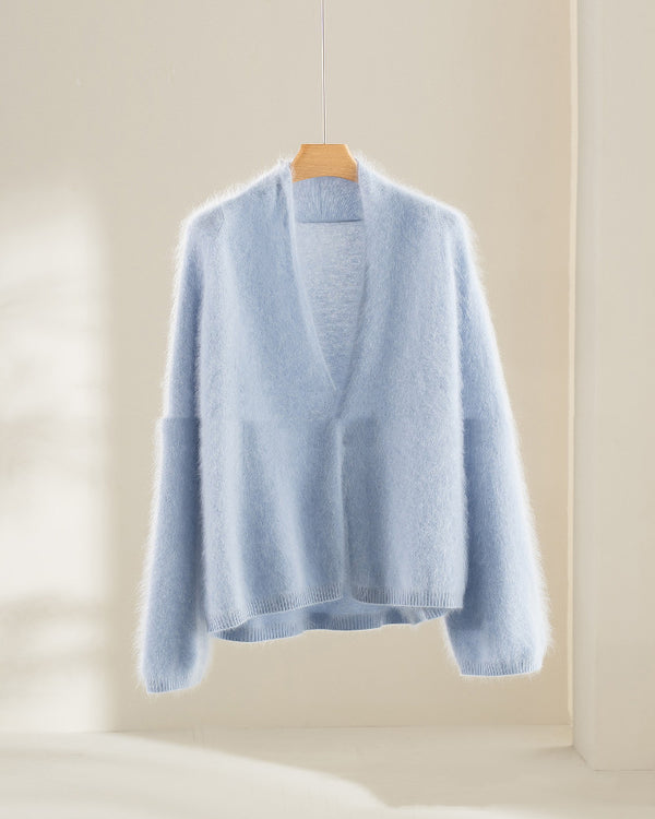 Loose-fit Brushed Cashmere Sweater With A Straight-cut Long-sleeved V-neck Cardigan Design And A Shawl-style Collar