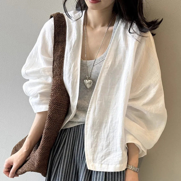 Retro Cotton-Feel Womens Thin Loose-Fit Sun-Protective Top