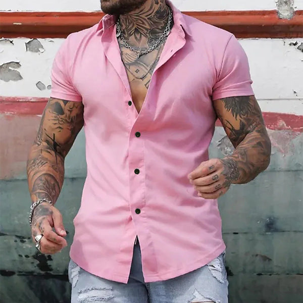 Slim Fit Short Sleeve Shirt Summer Men's Solid Color Casual Tops