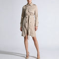 Womens Fashion Solid-Color Long-Sleeve Trench Coat With A Turn-Down Collar And Lace-Up Details