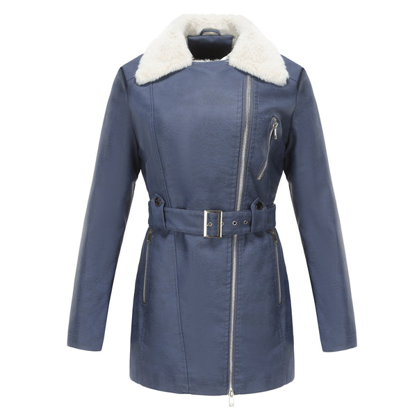 Long Sleeve Fleece Leather Jacket Women