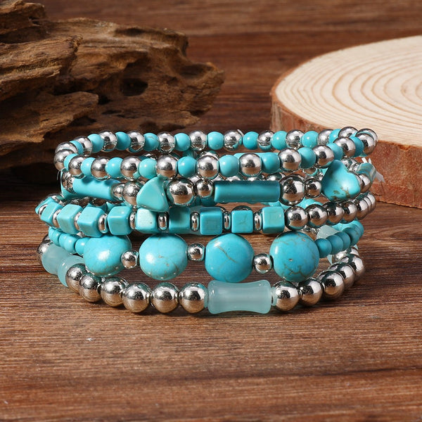 Fashionable Casual Turquoise Beaded Elastic Bracelet